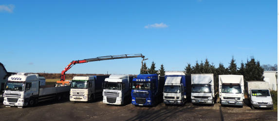 Unser Fuhrpark: Vom Transporter über verschiedene LKW's bis zum Hängerzug mit Ladekran